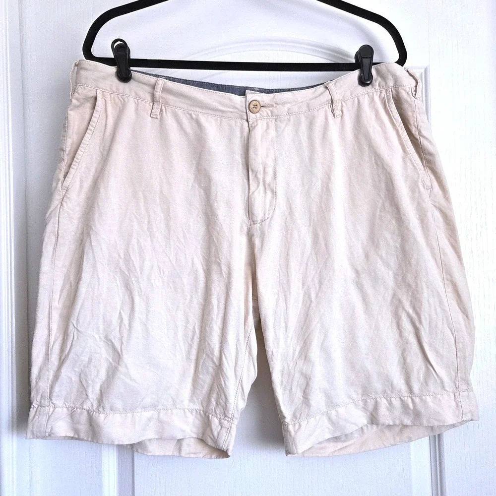 Faherty Malibu Linen Cotton Chino Shorts Stone Beige Mens 36